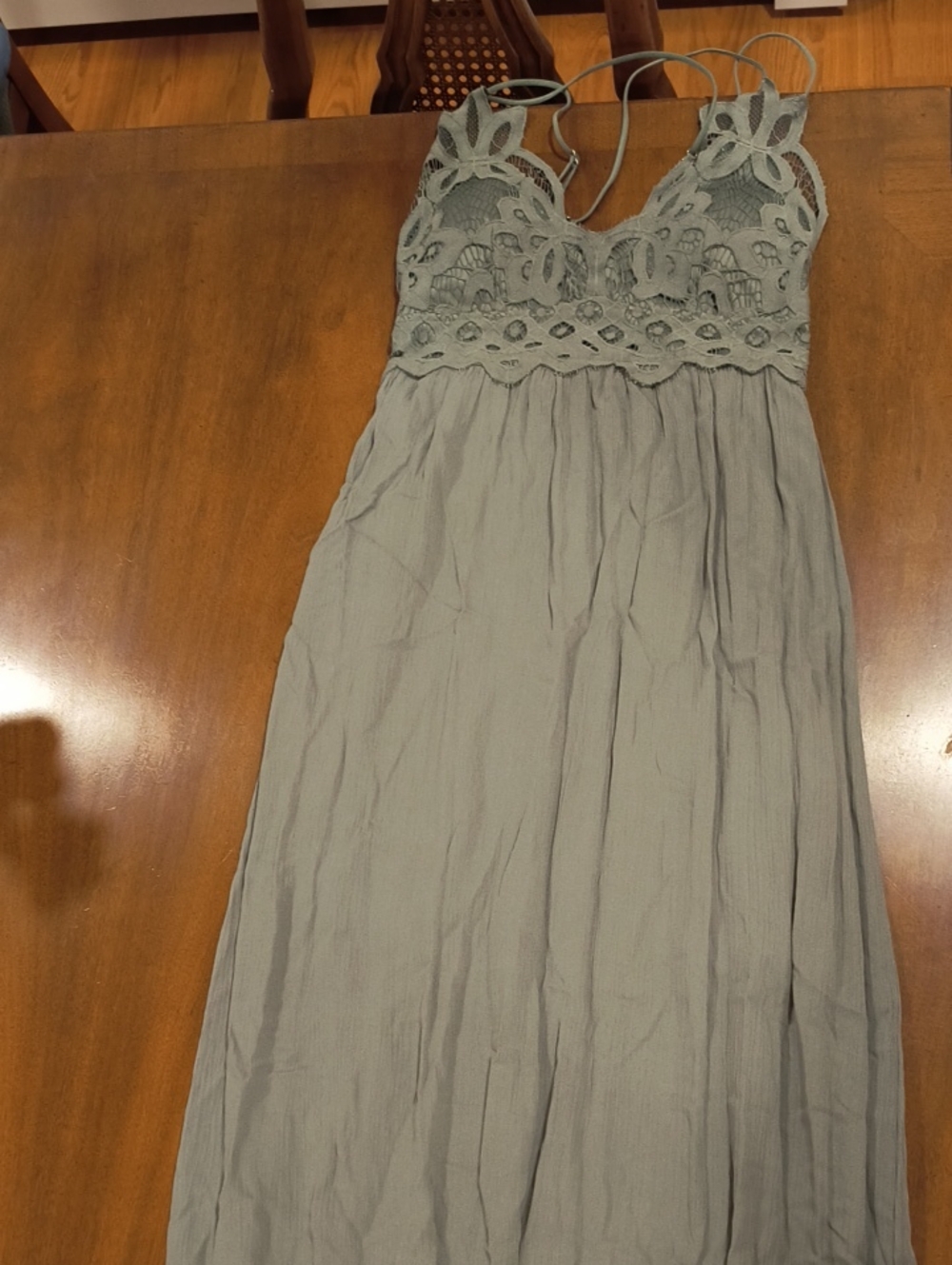 Lace Bodice Maxi Slip Dress - Green